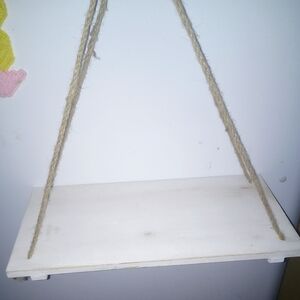 White Hanging Wooden Shelf with Rope - Home Wall Decor